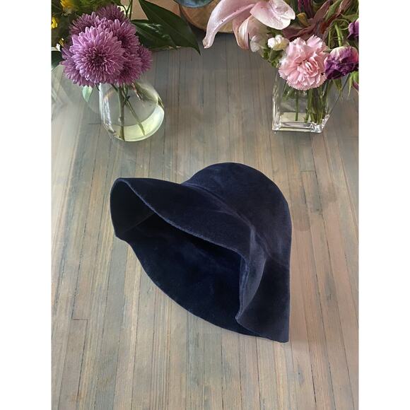 Vtg Italian Borsalino Antica Casa Women’s Navy Blue Velour Floppy Style Hat 7.25 main image 10